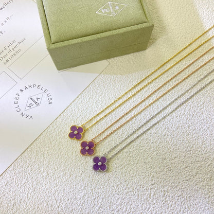 [Lora-Jewelry]CLOVER 15MM DIAMOND  PURPLE VIOLET NECKLACE