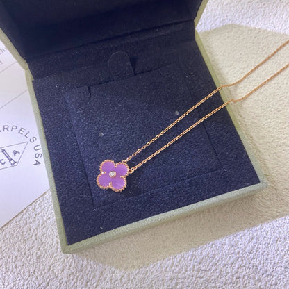 [Lora-Jewelry]CLOVER 15MM DIAMOND  PURPLE VIOLET NECKLACE