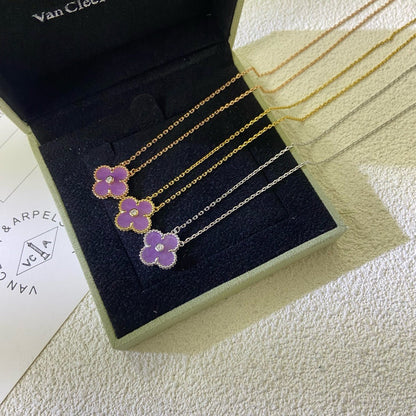 [Lora-Jewelry]CLOVER 15MM DIAMOND  PURPLE VIOLET NECKLACE