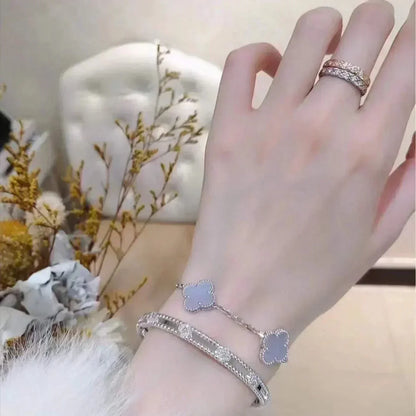 [Lora-Jewelry]CLOVER  5 MOTIF PURPLE CHALCEDONY BRACELET SILVER