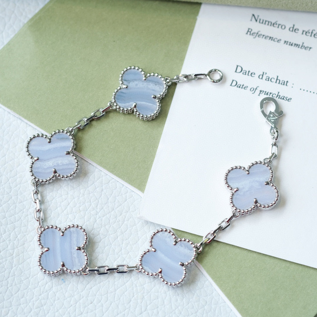[Lora-Jewelry]CLOVER  5 MOTIF PURPLE CHALCEDONY BRACELET SILVER