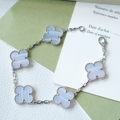 [Lora-Jewelry]CLOVER  5 MOTIF PURPLE CHALCEDONY BRACELET SILVER