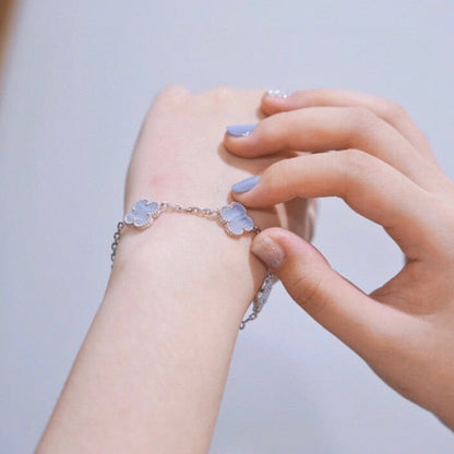 [Lora-Jewelry]CLOVER  5 MOTIF PURPLE CHALCEDONY BRACELET SILVER