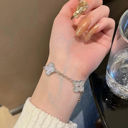 [ローラジュエリー]クローバー 5モチーフ ダイヤモンド パープル カルセドニー ブレスレット シルバー