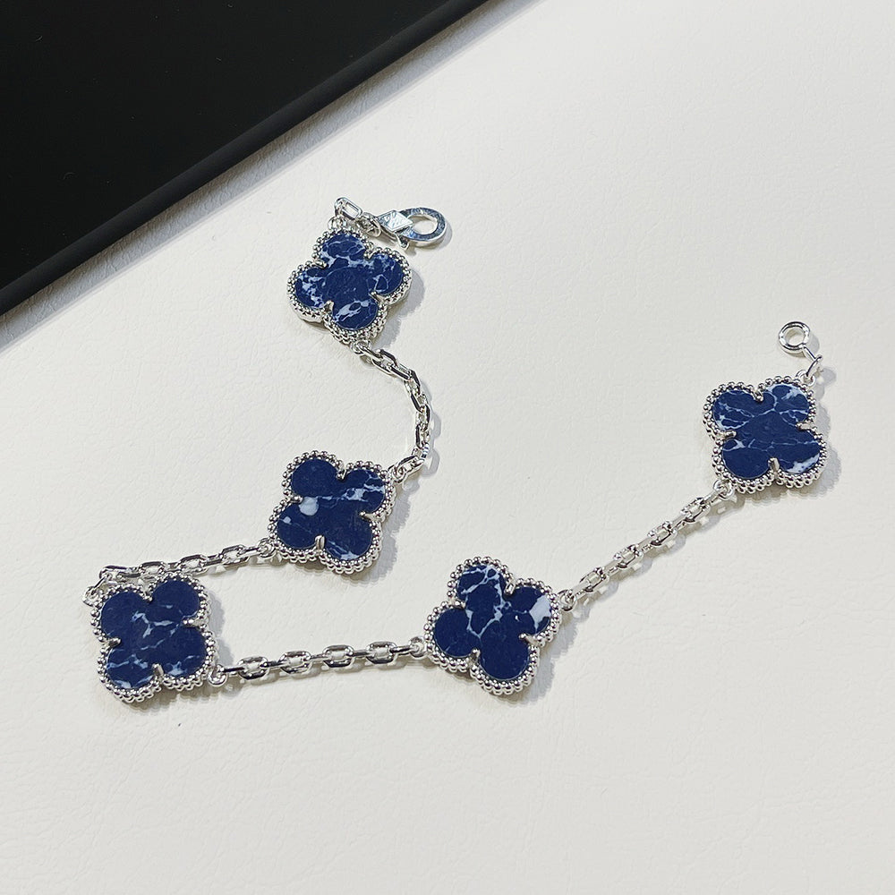 [Lora-Jewelry]CLOVER 5 MOTIF PIETERSITE SILVER BRACELET