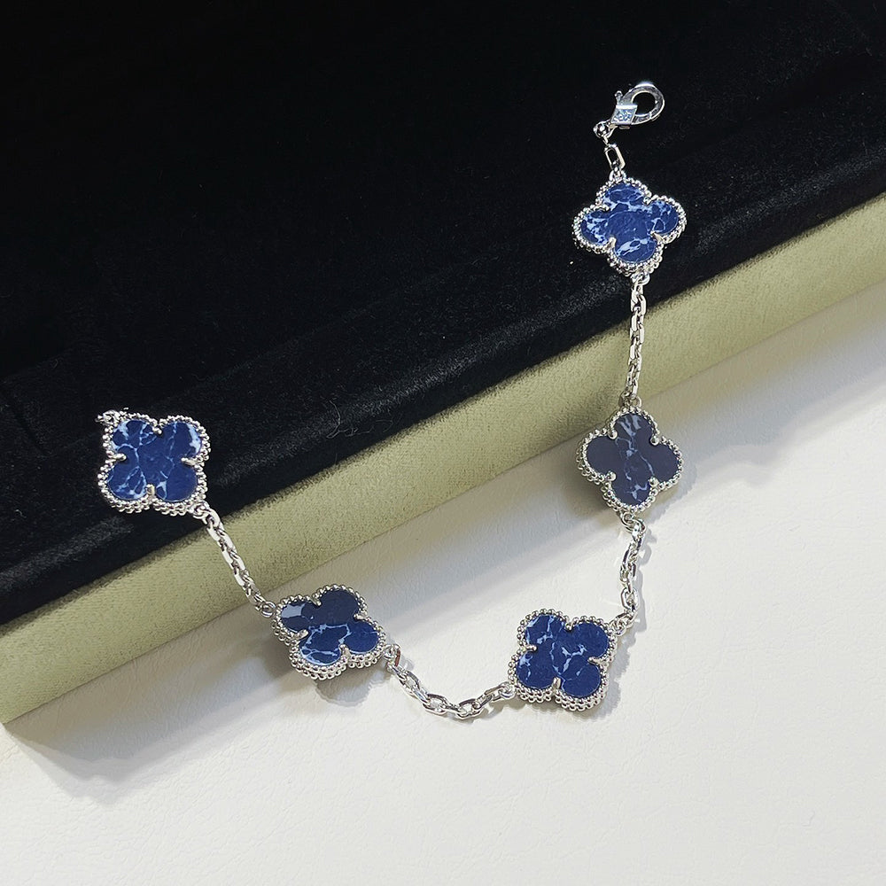 [Lora-Jewelry]CLOVER 5 MOTIF PIETERSITE SILVER BRACELET