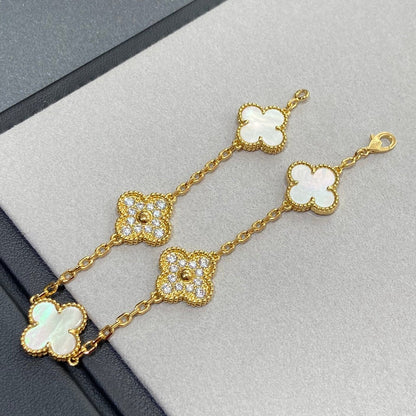 [Lora-Jewelry]CLOVER BRACELET 5 MOTIF WHITE MOP DIAMOND