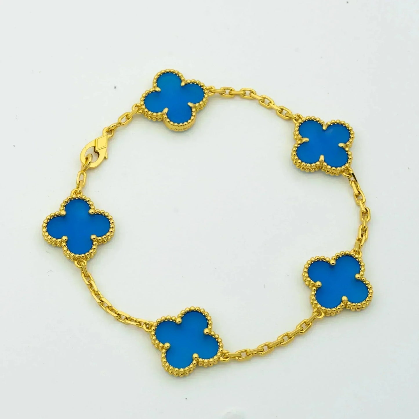 [Lora-Jewelry]CLOVER 5 MOTIFS BLUE AGATE BRACELET
