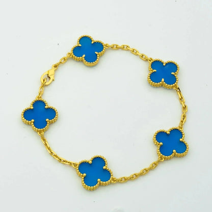 [Lora-Jewelry]CLOVER 5 MOTIFS BLUE AGATE BRACELET