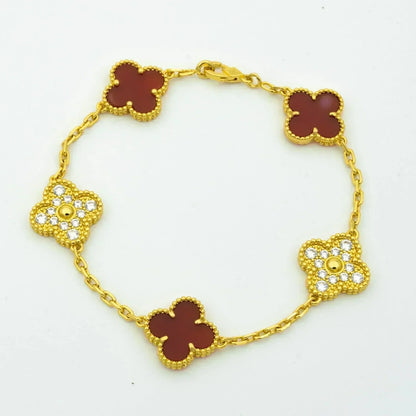 [Lora-Jewelry]CLOVER 5 MOTIFS CARNELIAN DIAMOND BRACELET