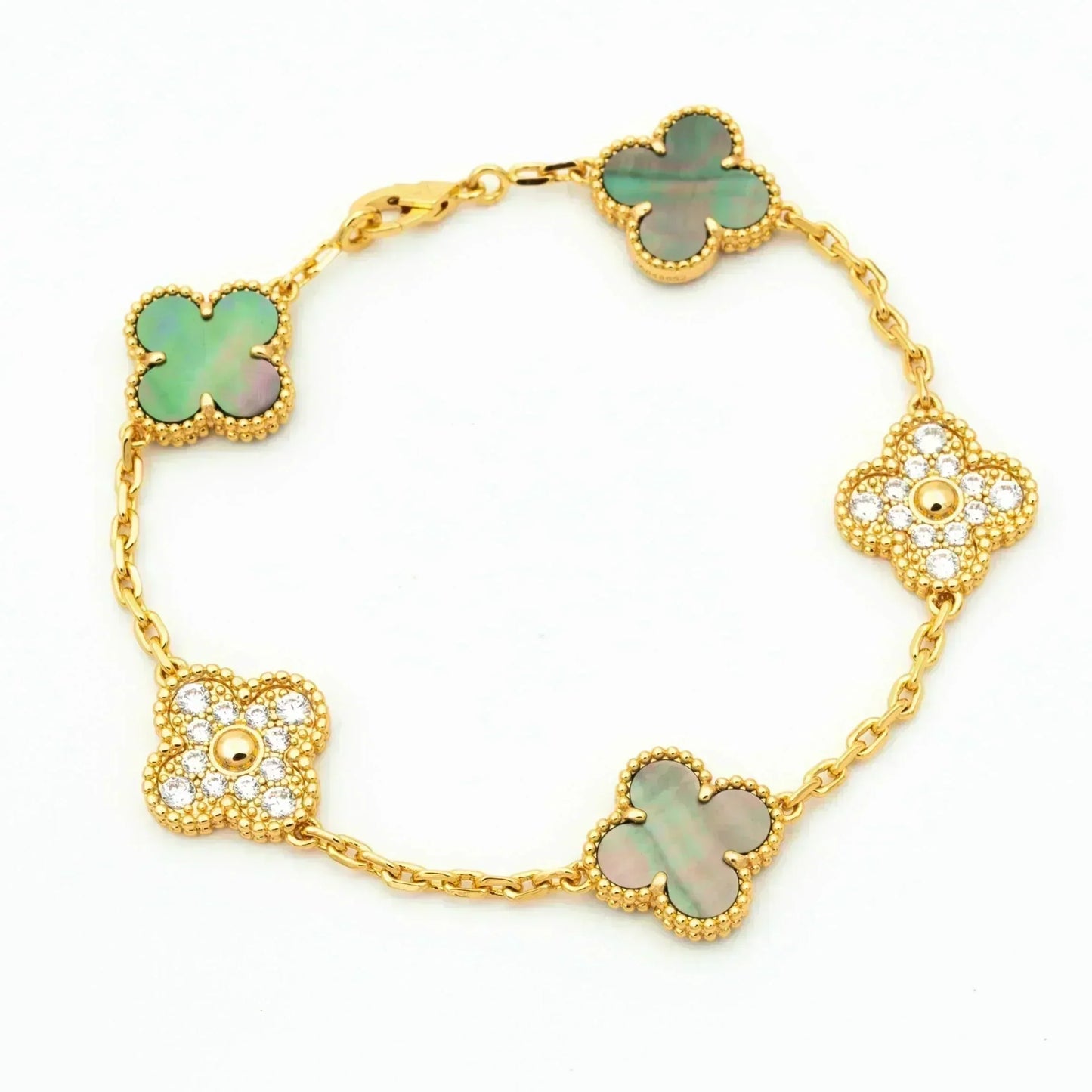 [Lora-Jewelry]CLOVER 5 MOTIF GRAY MOP DIAMOND BRACELET