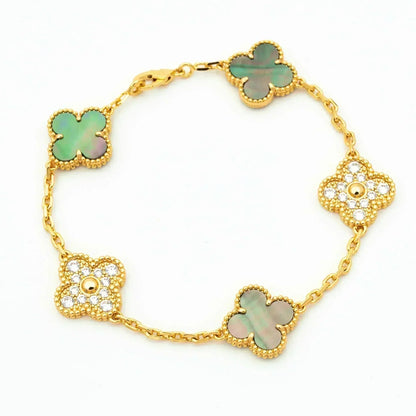 [Lora-Jewelry]CLOVER 5 MOTIF GRAY MOP DIAMOND BRACELET