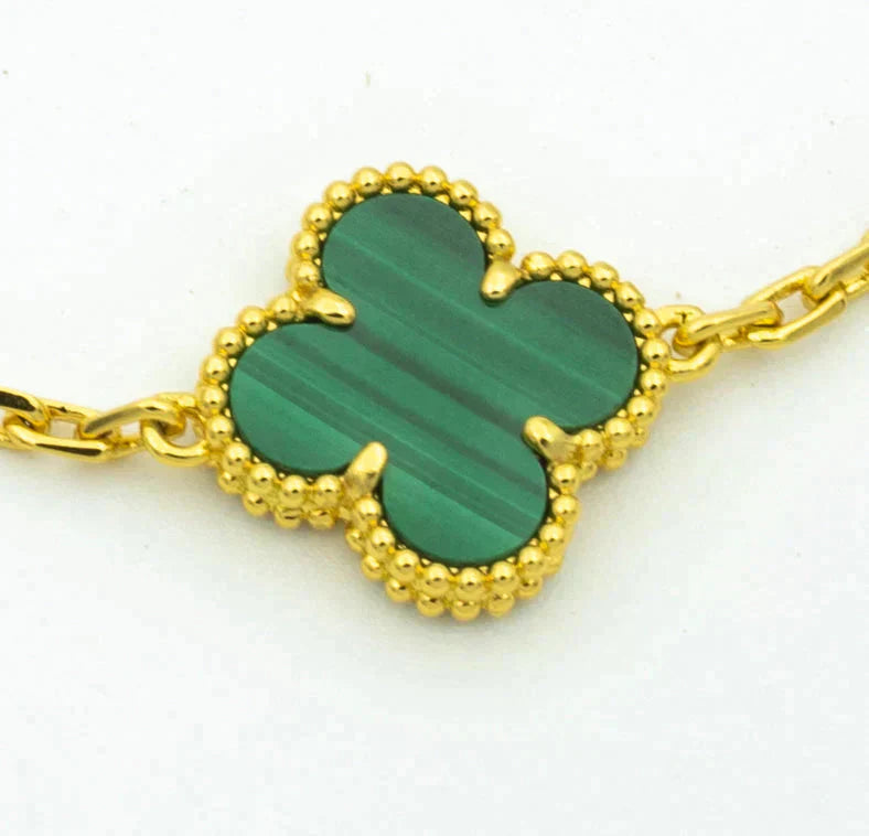 [Lora-Jewelry]CLOVER  5 MOTIF MALACHITE DIAMOND BRACELET