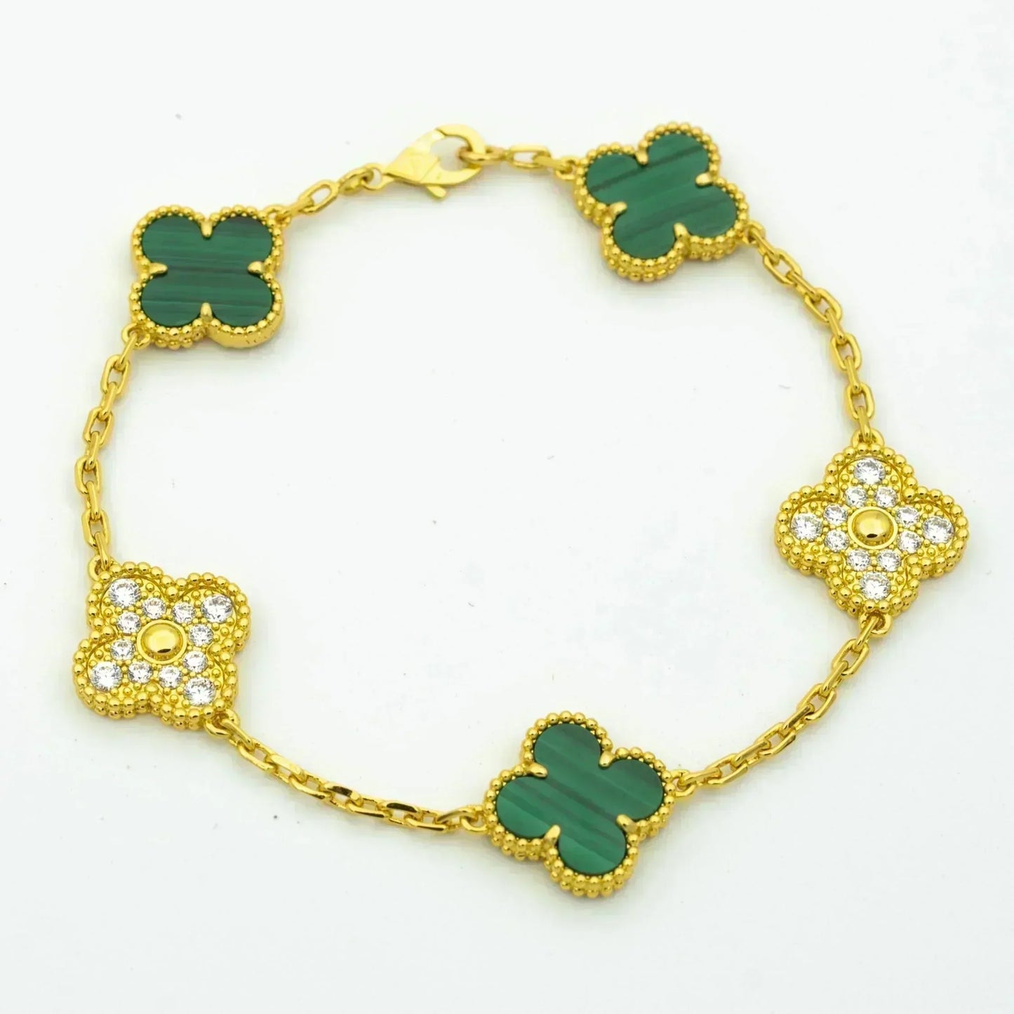 [Lora-Jewelry]CLOVER  5 MOTIF MALACHITE DIAMOND BRACELET