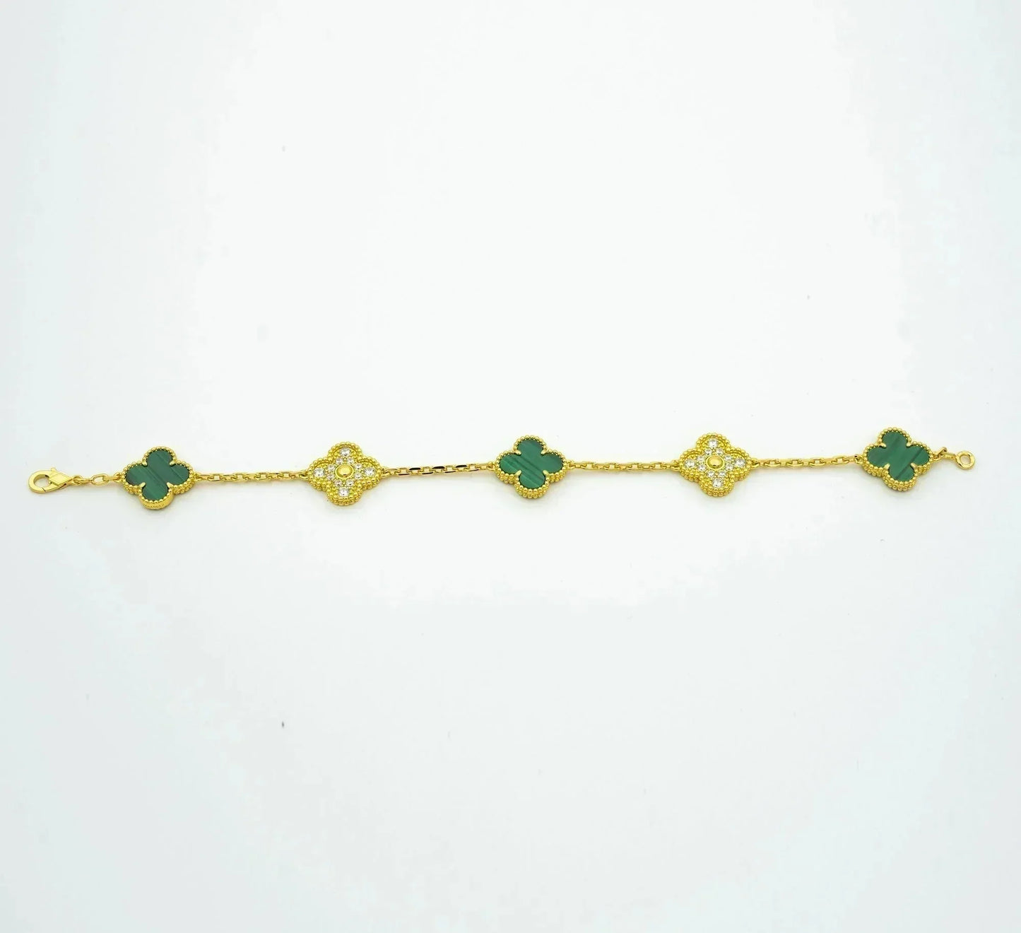 [Lora-Jewelry]CLOVER  5 MOTIF MALACHITE DIAMOND BRACELET