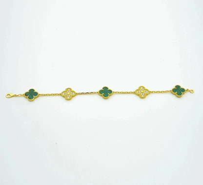 [Lora-Jewelry]CLOVER  5 MOTIF MALACHITE DIAMOND BRACELET