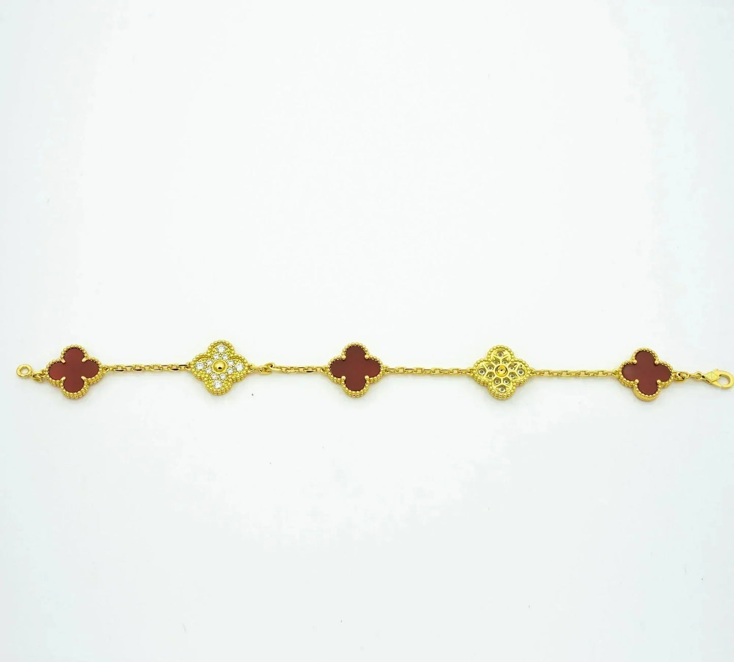 [Lora-Jewelry]CLOVER 5 MOTIFS CARNELIAN DIAMOND BRACELET