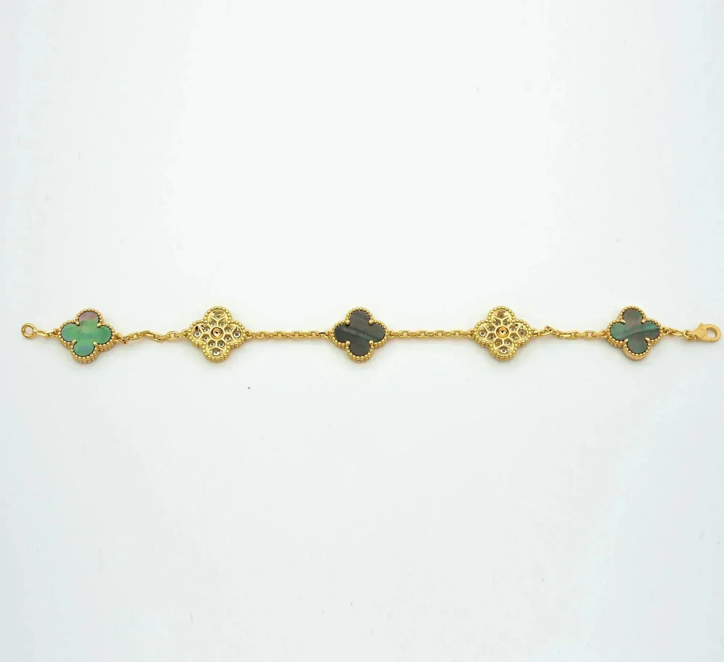 [Lora-Jewelry]CLOVER 5 MOTIF GRAY MOP DIAMOND BRACELET