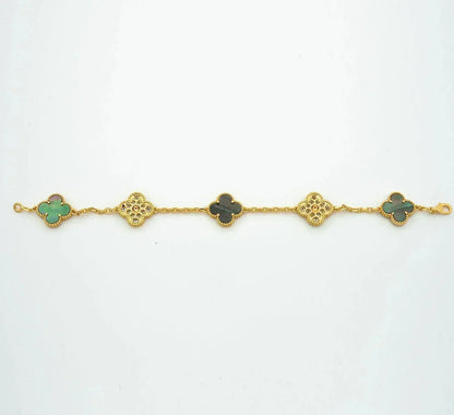 [Lora-Jewelry]CLOVER 5 MOTIF GRAY MOP DIAMOND BRACELET