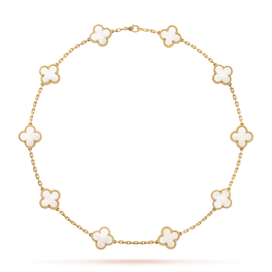 [Lora-Jewelry]CLOVER 10 MOTIFS WHITE MOTHER OF PEARL NECKLACE