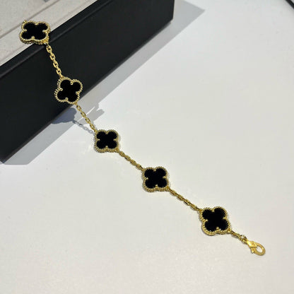 [Lora-Jewelry]CLOVER  5 MOTIFS BLACK ONYX BRACELET