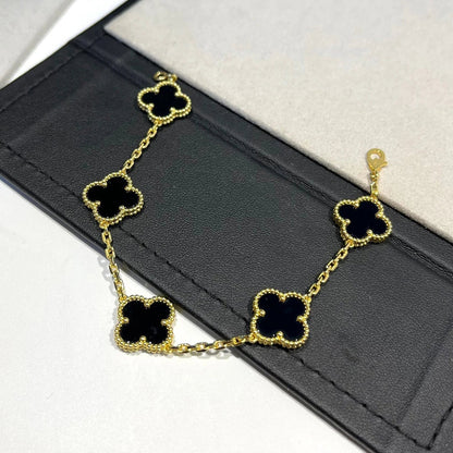 [Lora-Jewelry]CLOVER  5 MOTIFS BLACK ONYX BRACELET