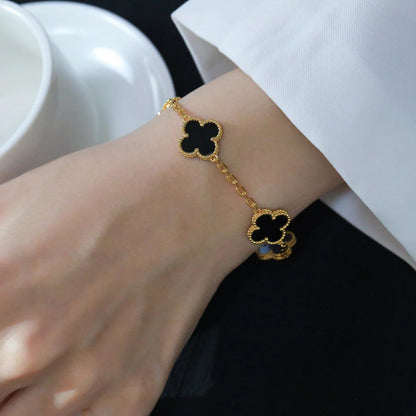 [Lora-Jewelry]CLOVER  5 MOTIFS BLACK ONYX BRACELET