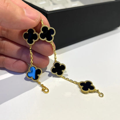 [Lora-Jewelry]CLOVER  5 MOTIFS BLACK ONYX BRACELET