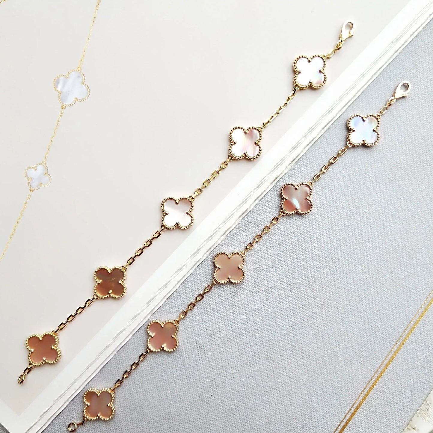 [Lora-Jewelry]CLOVER 5 PINK MOP BRACELET
