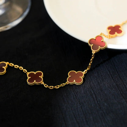 [Lora-Jewelry]CLOVER 5 MOTIFS RED AGATE  BRACELET