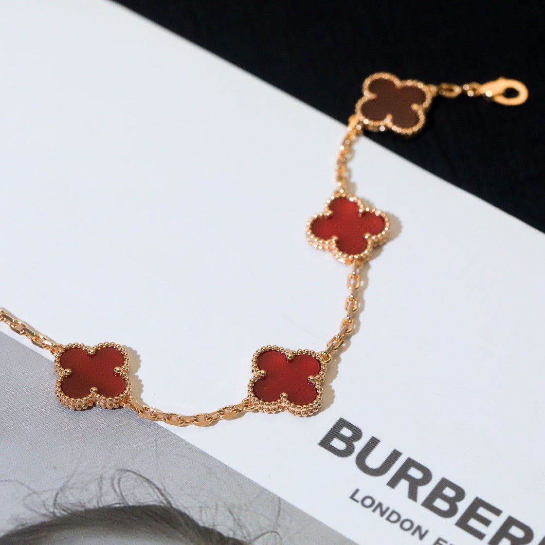 [Lora-Jewelry]CLOVER 5 MOTIFS RED AGATE  BRACELET