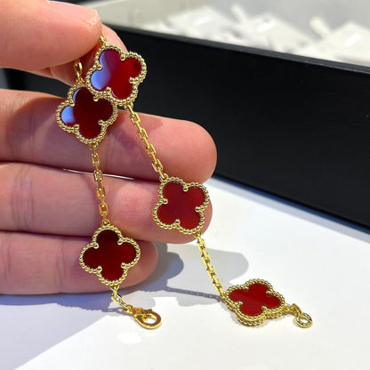 [Lora-Jewelry]CLOVER 5 MOTIFS RED AGATE  BRACELET