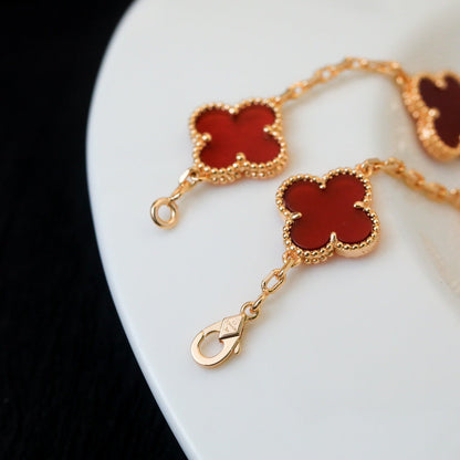 [Lora-Jewelry]CLOVER 5 MOTIFS RED AGATE  BRACELET