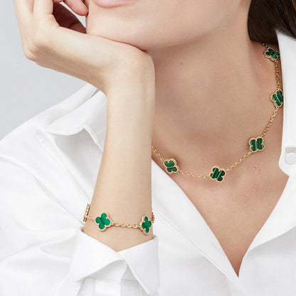[Lora-Jewelry] COLLIER TRÈFLE 10 MOTIFS MALACHITE