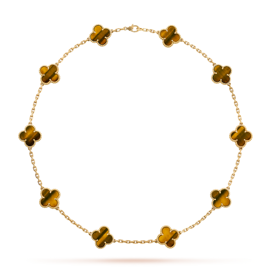 [Lora-Jewelry]CLOVER 10 MOTIFS TIGER EYE NECKLACE