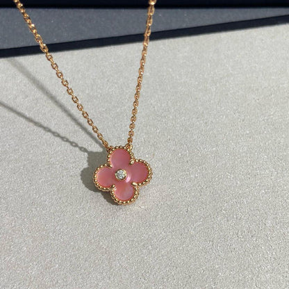 [Lora-Jewelry]CLOVER 15MM DIAMOND PINK MOP NECKLACE
