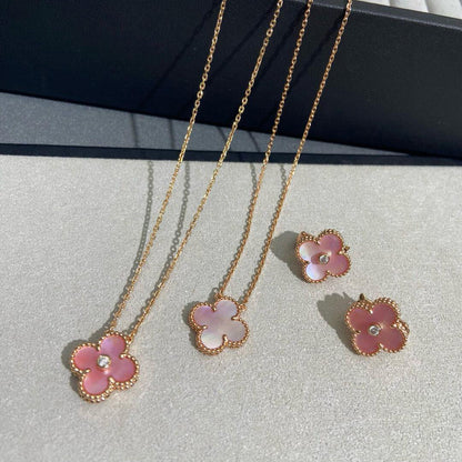 [Lora-Jewelry]CLOVER 15MM DIAMOND PINK MOP NECKLACE