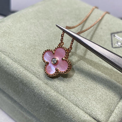 [Lora-Jewelry]CLOVER 15MM DIAMOND PINK MOP NECKLACE