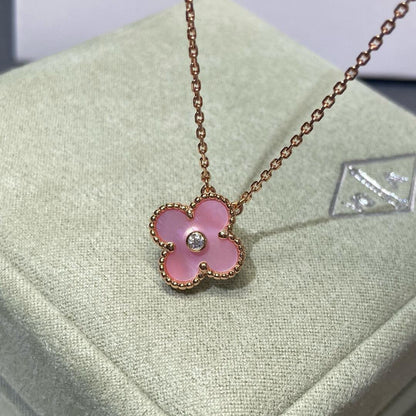[Lora-Jewelry]CLOVER 15MM DIAMOND PINK MOP NECKLACE