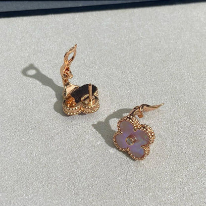 [Lora-Jewelry]CLOVER MEDIUM 1 DIAMOND PINK EARRINGS