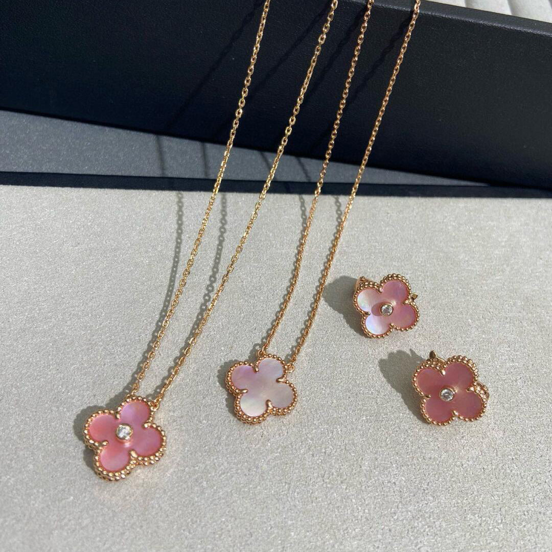 [Lora-Jewelry]CLOVER MEDIUM 1 DIAMOND PINK EARRINGS