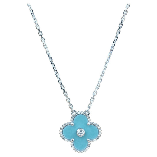 [Lora-Jewelry]CLOVER 15MM DIAMOND SVRES PORCELAIN  NECKLACE SILVER