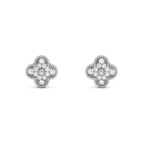[Lora-Jewelry]CLOVER 1 MOTIFS DIAMOND STUD EARRINGS SILVER