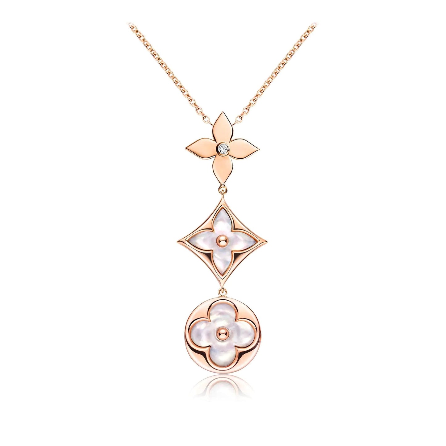 [Lora-Jewelry] COLLIER LARIAT COLOR BLOSSOM OR ROSE NACRE BLANCHE ET DIAMANT