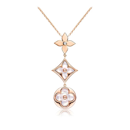[Lora-Jewelry] COLLIER LARIAT COLOR BLOSSOM OR ROSE NACRE BLANCHE ET DIAMANT