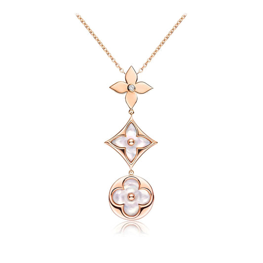 [Lora-Jewelry] COLLIER LARIAT COLOR BLOSSOM OR ROSE NACRE BLANCHE ET DIAMANT