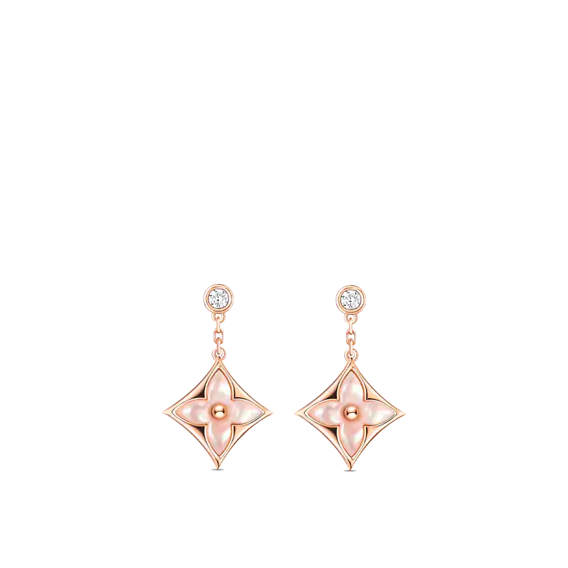 [Lora-Jewelry]Boucles d'oreilles pendantes en or rose avec double étoile
