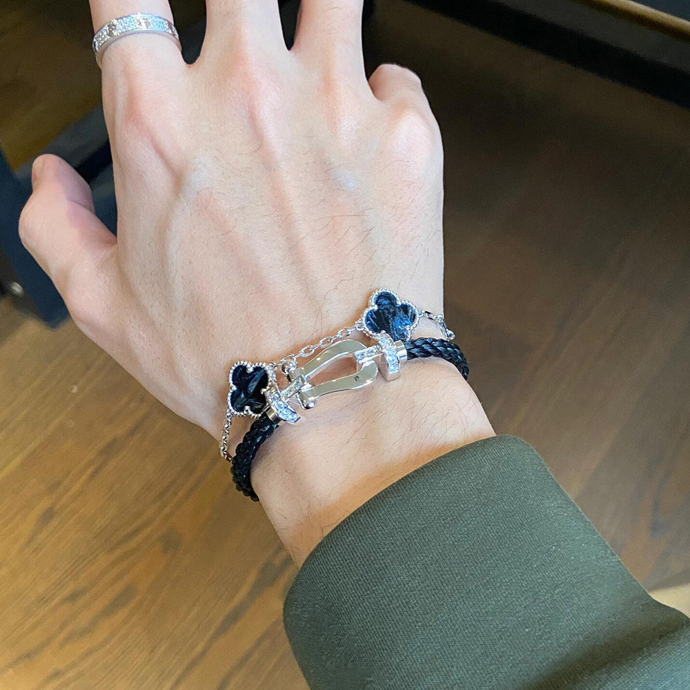 [Lora-Jewelry]CLOVER 5 MOTIF PIETERSITE SILVER BRACELET