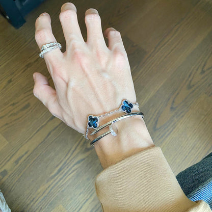 [Lora-Jewelry]CLOVER 5 MOTIF PIETERSITE SILVER BRACELET