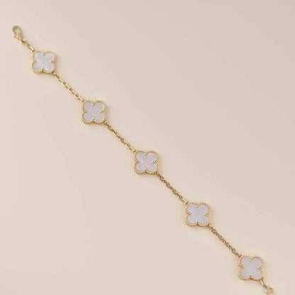 [Lora-Jewelry]BRACELET EN NACRE BLANCHE À 5 MOTIFS TRÈFLE 